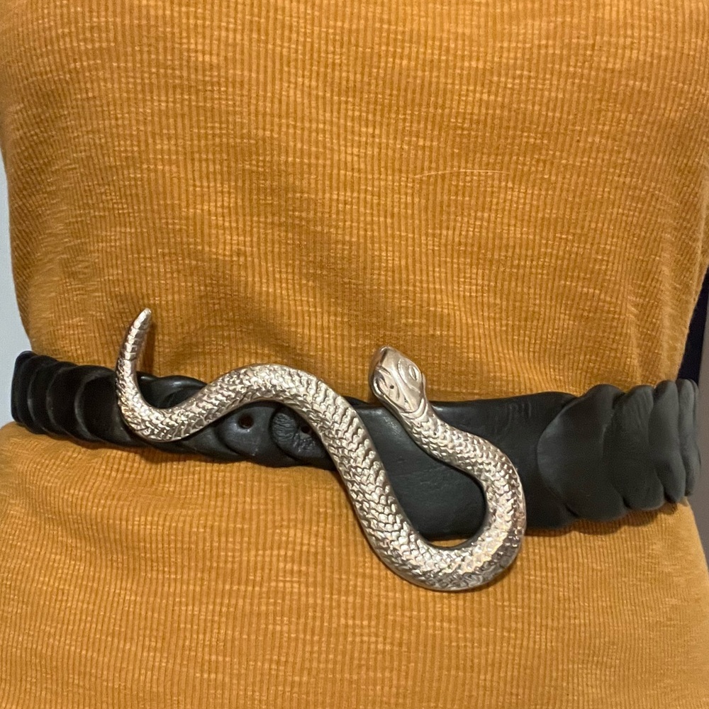 RARE Alex Elliot handmade leather belt with snake fasten